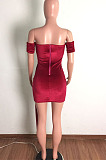 Sexy Elegant High Elastic Velvet Mesh Spliced Strapless Slim Fitting Hip Dress LA3297 