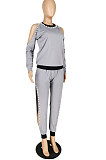 New Women Cotton Blend Nail Pearl Off Shoulder Tops Trousers Sexy Plain Suit E8639