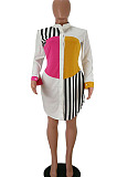 Wholesale Women Matching Color Design Printed Long Sleeve Single-Breasted Casual Shirts Dress HHM6087