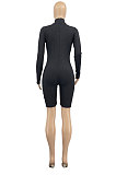 Long Sleeve Solid Color Ribber Bodycon Romper Shorts AD1303