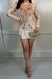 Trendy Sexy Sequins Hip Mid Waist Pullover Mini Dress CCY9398