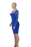 Autumn Winter Fashion Sexy Mesh Spaghetti Spliced Long Sleeve Hip Mini Dress WMZ2692