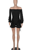 Women Long Sleeve A Word Shoulder Lower Hem Flounce Romper Shorts WMZ2693