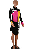 Wholesale Women Matching Color Design Printed Long Sleeve Single-Breasted Casual Shirts Dress HHM6087