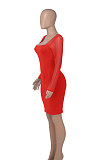 Autumn Winter Fashion Sexy Mesh Spaghetti Spliced Long Sleeve Hip Mini Dress WMZ2692