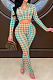 Wholesale Women Plaid Printed Long Sleeve Crop Tops Trousers Slim Fitting Suit E8633