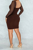 Autumn Winter Fashion Sexy Mesh Spaghetti Spliced Long Sleeve Hip Mini Dress WMZ2692