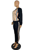 Fashion Casual Matching Color Long Sleeve Round Neck Tops Jogger Pants Suits E8635