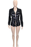Women Skinny Euramerican Bnadage Pure Color Turn-Down Collar Casual Outerwear SN390249