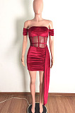 Sexy Elegant High Elastic Velvet Mesh Spliced Strapless Slim Fitting Hip Dress LA3297 