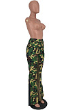 Euramerican Simple Camuoflage Spliced High Waist Flare Pants HY5246 