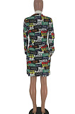 Wholesale Women Matching Color Design Printed Long Sleeve Single-Breasted Casual Shirts Dress HHM6087