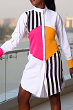 Wholesale Women Matching Color Design Printed Long Sleeve Single-Breasted Casual Shirts Dress HHM6087