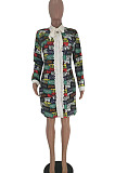 Wholesale Women Matching Color Design Printed Long Sleeve Single-Breasted Casual Shirts Dress HHM6087