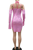 Women Sexy Irregular Hip Sexy V Collar Long Sleeve Condole Belt Split Mini Dress CCY9379