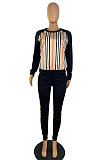 Fashion Casual Matching Color Long Sleeve Round Neck Tops Jogger Pants Suits E8635