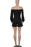 Women Long Sleeve A Word Shoulder Lower Hem Flounce Romper Shorts WMZ2693