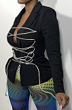 Women Skinny Euramerican Bnadage Pure Color Turn-Down Collar Casual Outerwear SN390249