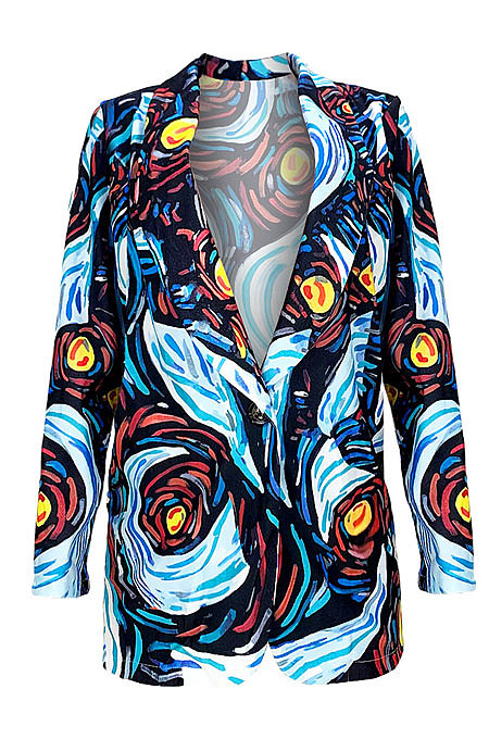 Women Fashion Starry Sky Woolen Single-Breasted Turn-Down Collar Coat GL6529