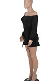 Women Long Sleeve A Word Shoulder Lower Hem Flounce Romper Shorts WMZ2693