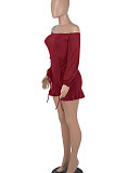 Women Long Sleeve A Word Shoulder Lower Hem Flounce Romper Shorts WMZ2693