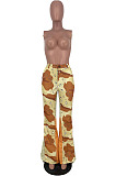 Euramerican Simple Camuoflage Spliced High Waist Flare Pants HY5246 