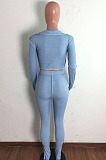 Euramerican New Ribber Long Sleeve Crop Tops Slit Trousers Plain Fashion Suit LA3299