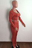 Euramerican New Ribber Long Sleeve Crop Tops Slit Trousers Plain Fashion Suit LA3299