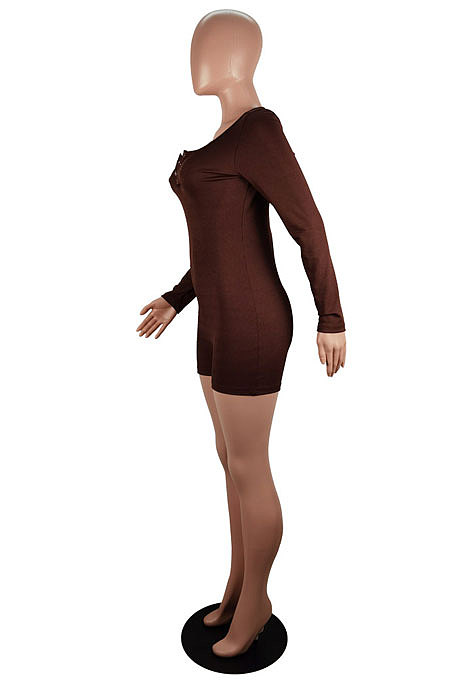 Fashion Sexy Ribber Long Sleeve Low-Cut Slim Fitting Roumper Shorts LS6482