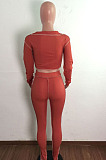 Euramerican New Ribber Long Sleeve Crop Tops Slit Trousers Plain Fashion Suit LA3299