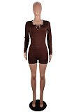 Fashion Sexy Ribber Long Sleeve Low-Cut Slim Fitting Roumper Shorts LS6482