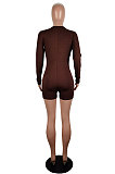 Fashion Sexy Ribber Long Sleeve Low-Cut Slim Fitting Roumper Shorts LS6482