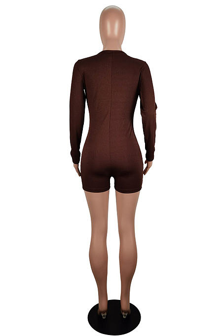 Fashion Sexy Ribber Long Sleeve Low-Cut Slim Fitting Roumper Shorts LS6482
