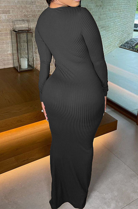 Fahion Sexy High Quality Ribber Long Sleeve V Neck Slim Fitting Dress LYY9322