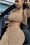 Wholesale Women Velvet Cloth Pure Color Strapless+Cardigan Zipper Coat Jogger Pants Casual Suit LYY9320
