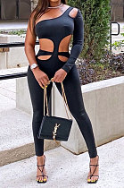 Euramerican Spring Hollow Out Dew Waist Off Shoulder Sexy Bodycon Jumpsuits BYQ3220