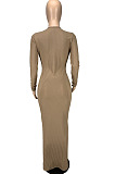 Fahion Sexy High Quality Ribber Long Sleeve V Neck Slim Fitting Dress LYY9322