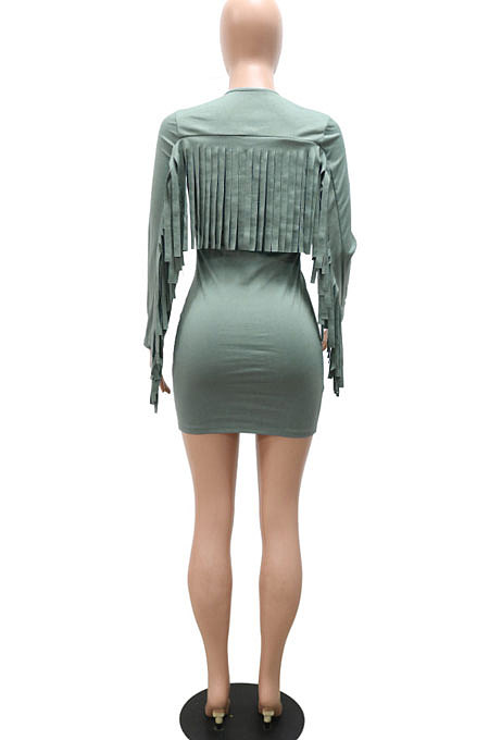 Fashion Casual Solid Color Hip Tassel Bodycon Mini Dress CCY9414