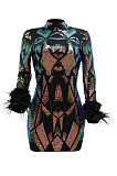 Fashion Sexy Sequins Feather Backless Mini Dress CCY9424