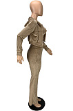 Wholesale Women Velvet Cloth Pure Color Strapless+Cardigan Zipper Coat Jogger Pants Casual Suit LYY9320