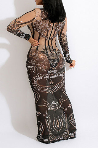 Trendy Sexy Perspectivity Hip Mesh Spaghetti Long Dress CCY9440