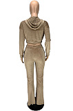 Wholesale Women Velvet Cloth Pure Color Strapless+Cardigan Zipper Coat Jogger Pants Casual Suit LYY9320