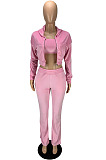 Wholesale Women Velvet Cloth Pure Color Strapless+Cardigan Zipper Coat Jogger Pants Casual Suit LYY9320