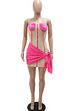 Sexy Perspectivity Strapless Mesh Spaghetti Spliced Mini Dress CCY9402