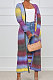 Euramerican Women Multi Stripe Ribber Cardigan Buttons Long Outerwear GL6537