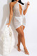 Euramerican Women Fashion Hollow Out Halter Neck Drawsting Perspectivity Hip Mini Dress CCY9430