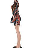 Sexy Printing Split Horn Sleeve  Half Turtle Neck High Waist Mini Dress GL6538