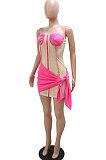 Sexy Perspectivity Strapless Mesh Spaghetti Spliced Mini Dress CCY9402
