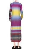 Euramerican Women Multi Stripe Ribber Cardigan Buttons Long Outerwear GL6537