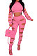 Euramerican Women Hole Dew Waist Hoodie Solid Color Bodycon Pants Sets BYQ3219